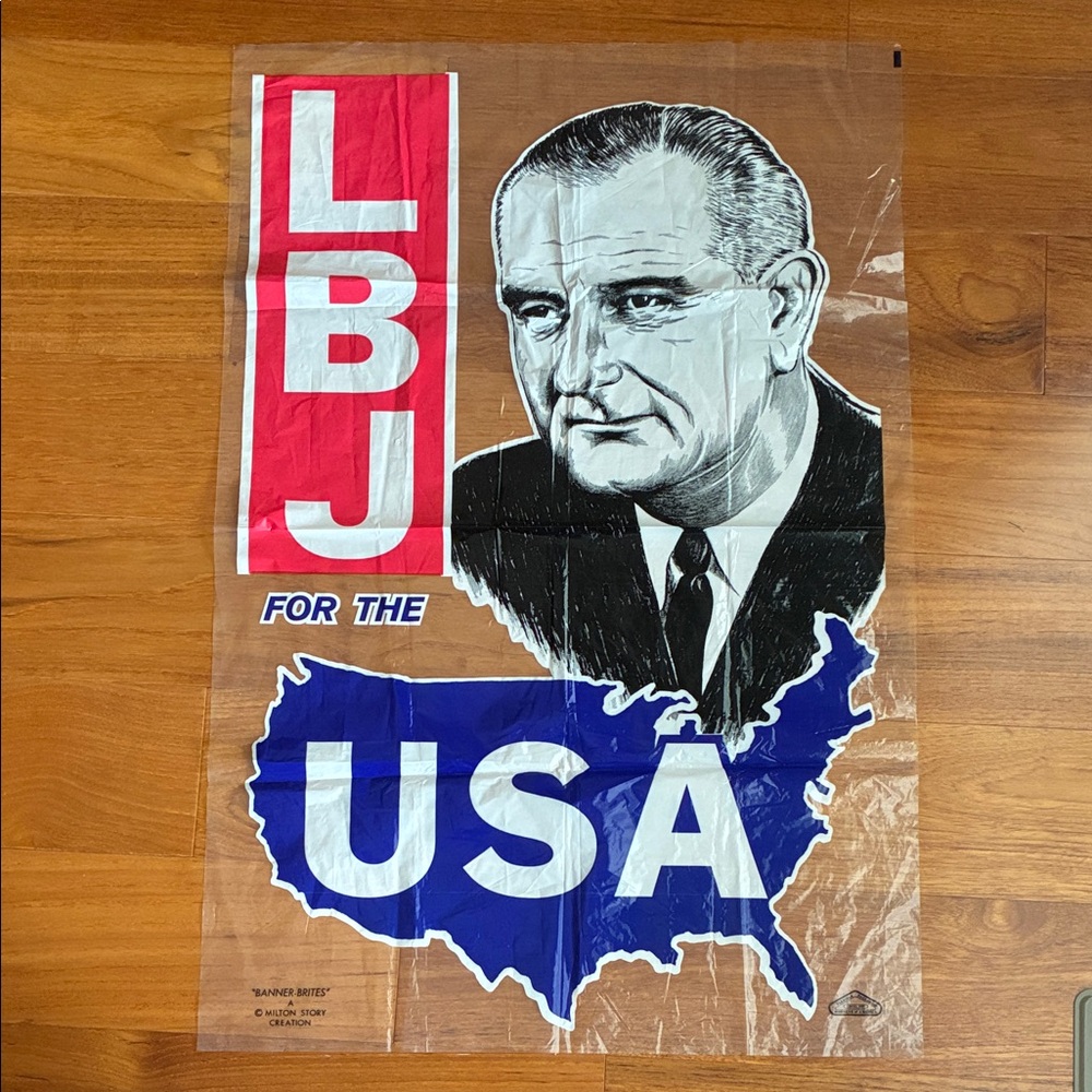 Vintage LBJ For The USA Campaign Light Plastic 
Poster 1964
